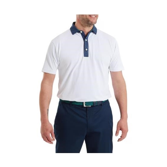 FootJoy Star Geo Trim Pique pánské polo, bílé