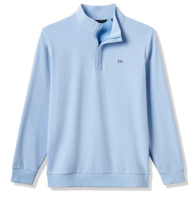 Travis Mathew CLOUD QUARTER ZIP 2.0 pánská fleecová mikina, heather powder blue