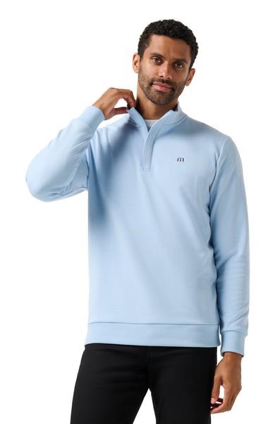 Travis Mathew CLOUD QUARTER ZIP 2.0 pánská fleecová mikina, heather powder blue