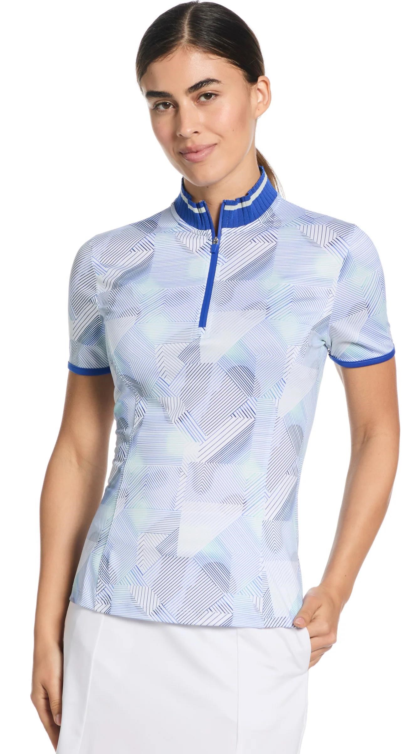 Callaway Sleeveless Rib Collar 1/4 ZIP Print dámské polo, bright white