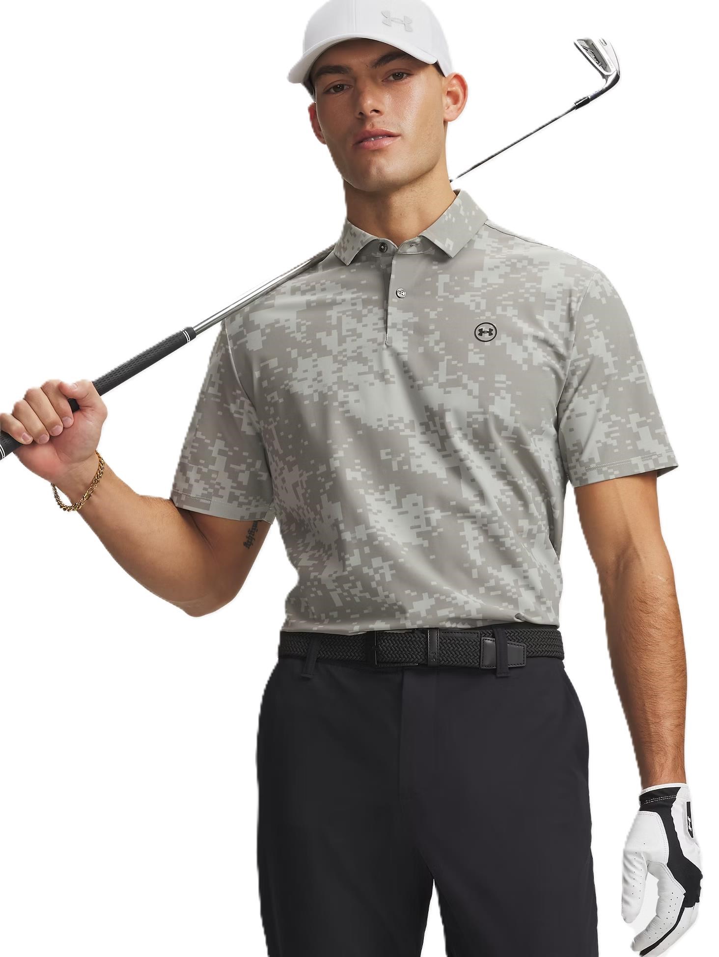 Under Armour Drive Chill Printed pánské polo, titanium/clay green/black