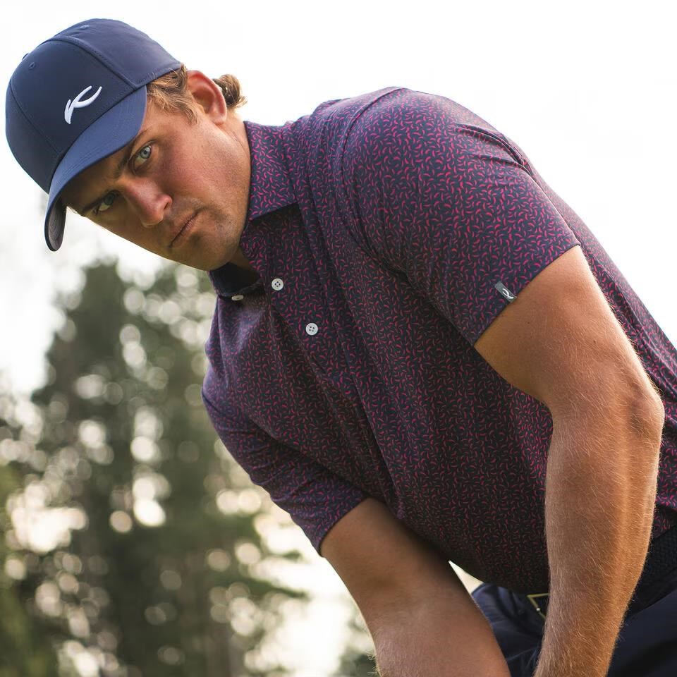 KJUS Golfer pánské polo, rhubarb/atlanta blue