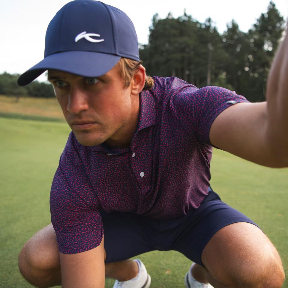 KJUS Golfer pánské polo, rhubarb/atlanta blue