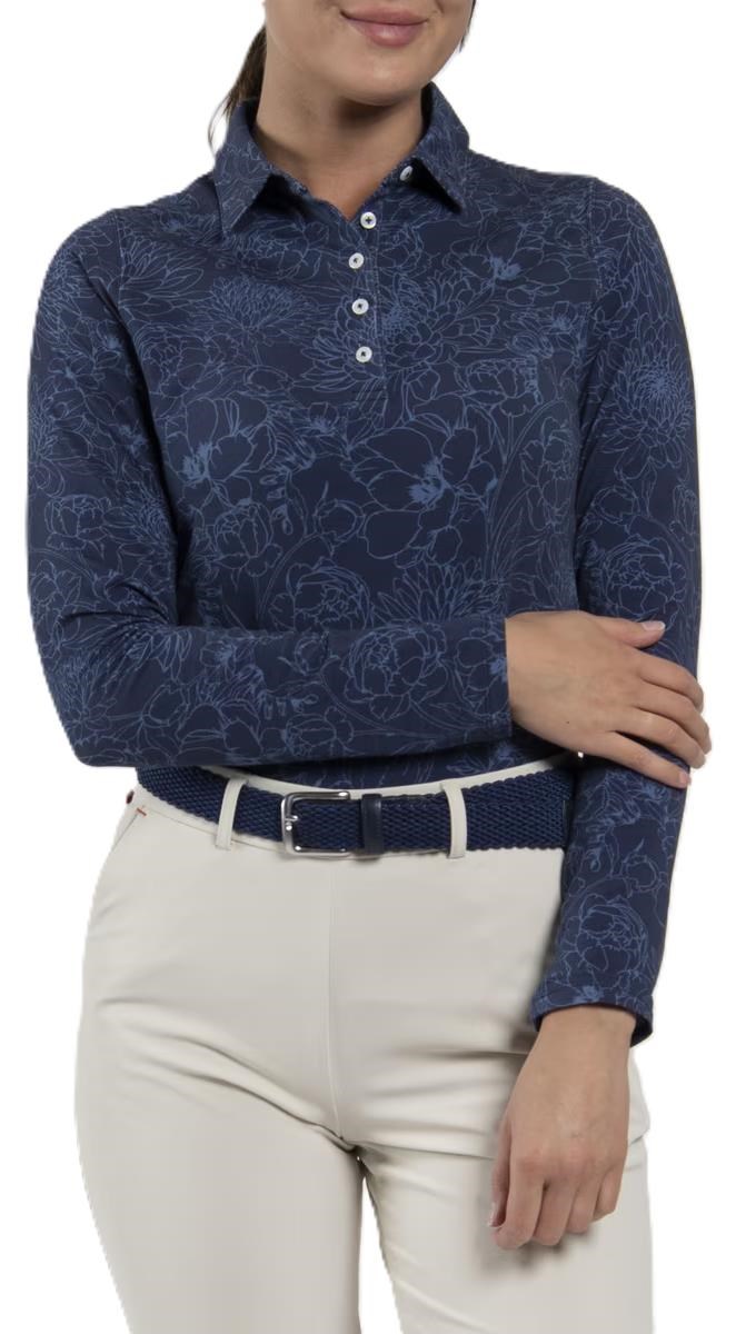 KJUS Hollow Pima Print dámské polo s dlouhým rukávem, atlanta blue/atlanta blue