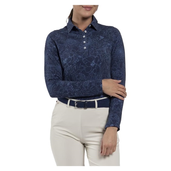 KJUS Hollow Pima Print dámské polo s dlouhým rukávem, atlanta blue/atlanta blue