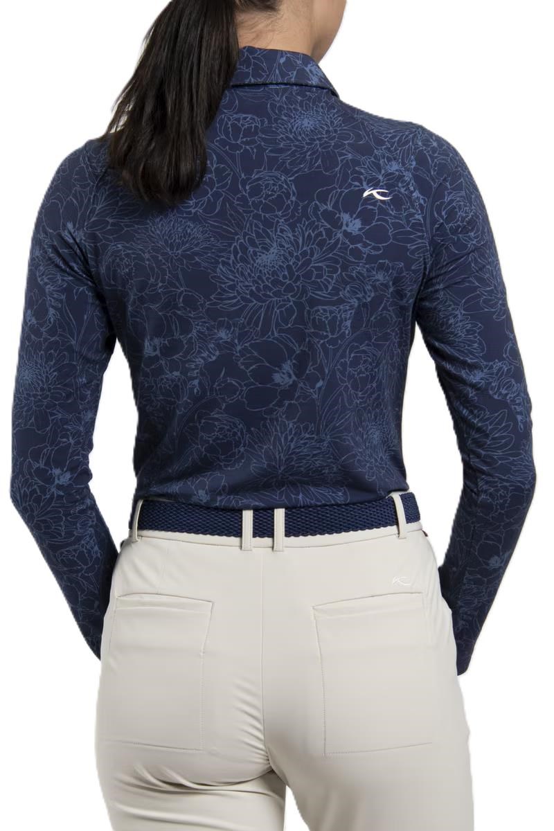 KJUS Hollow Pima Print dámské polo s dlouhým rukávem, atlanta blue/atlanta blue