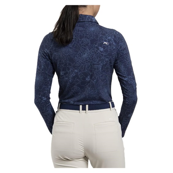 KJUS Hollow Pima Print dámské polo s dlouhým rukávem, atlanta blue/atlanta blue