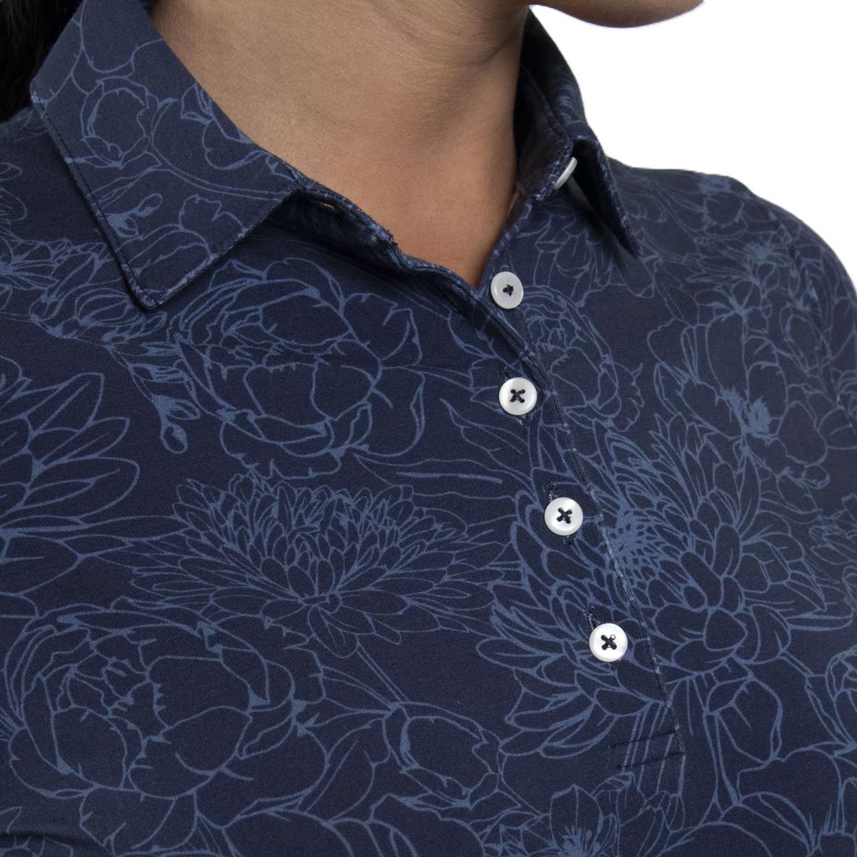 KJUS Hollow Pima Print dámské polo s dlouhým rukávem, atlanta blue/atlanta blue