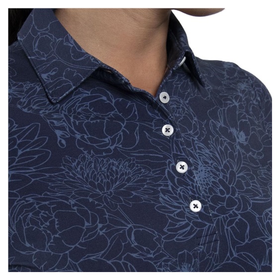 KJUS Hollow Pima Print dámské polo s dlouhým rukávem, atlanta blue/atlanta blue