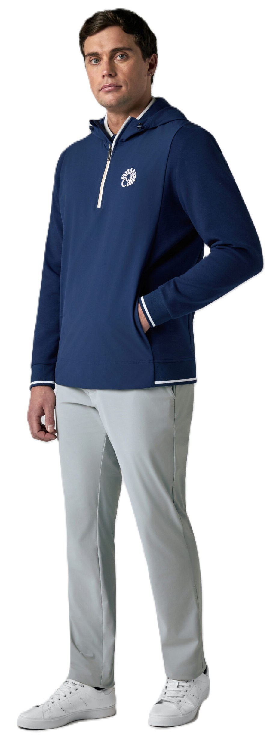 Callaway Mid Century Mixed Media Hooded 1/4 Zip pánská mikinia, medieval blue