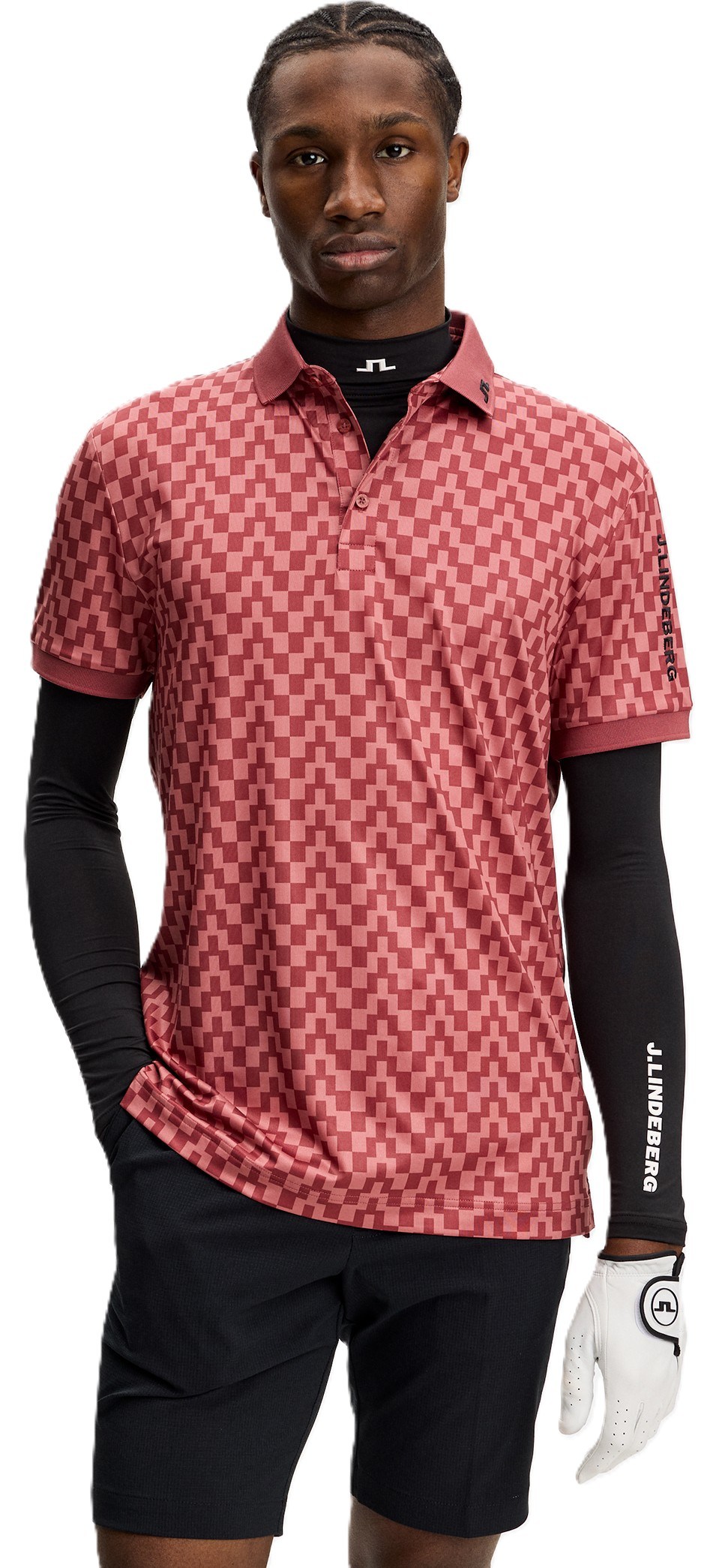 J.Lindeberg Tour Tech Print pánské polo, bridge stack apple butter
