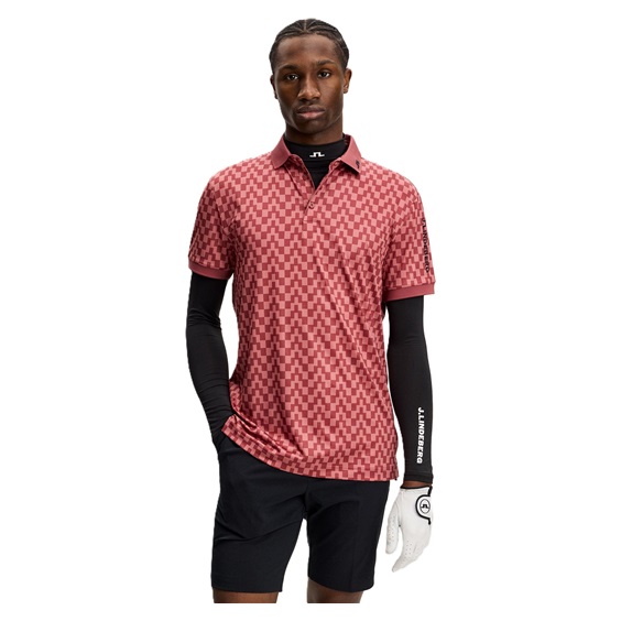 J.Lindeberg Tour Tech Print pánské polo, bridge stack apple butter
