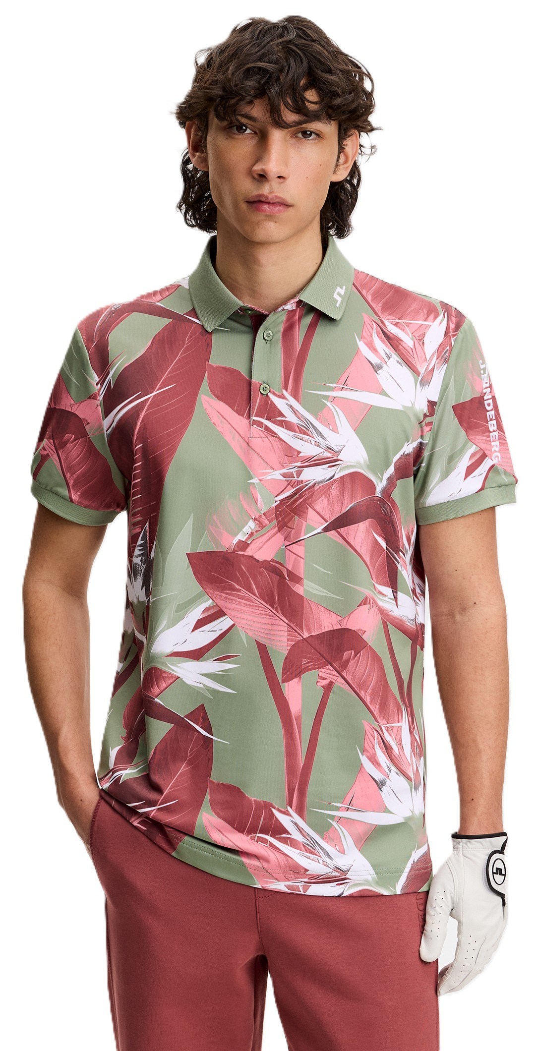 J.Lindeberg Tour Tech Print pánské polo, paradise hedge green