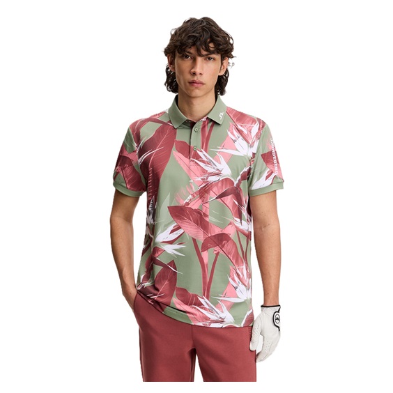 J.Lindeberg Tour Tech Print pánské polo, paradise hedge green