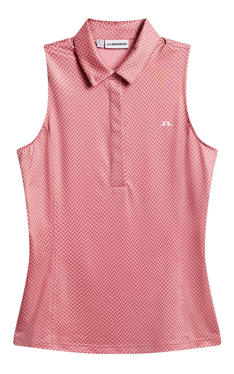 J.Lindeberg Dena Print dámské polo bez rukávů, bridge stack rose
