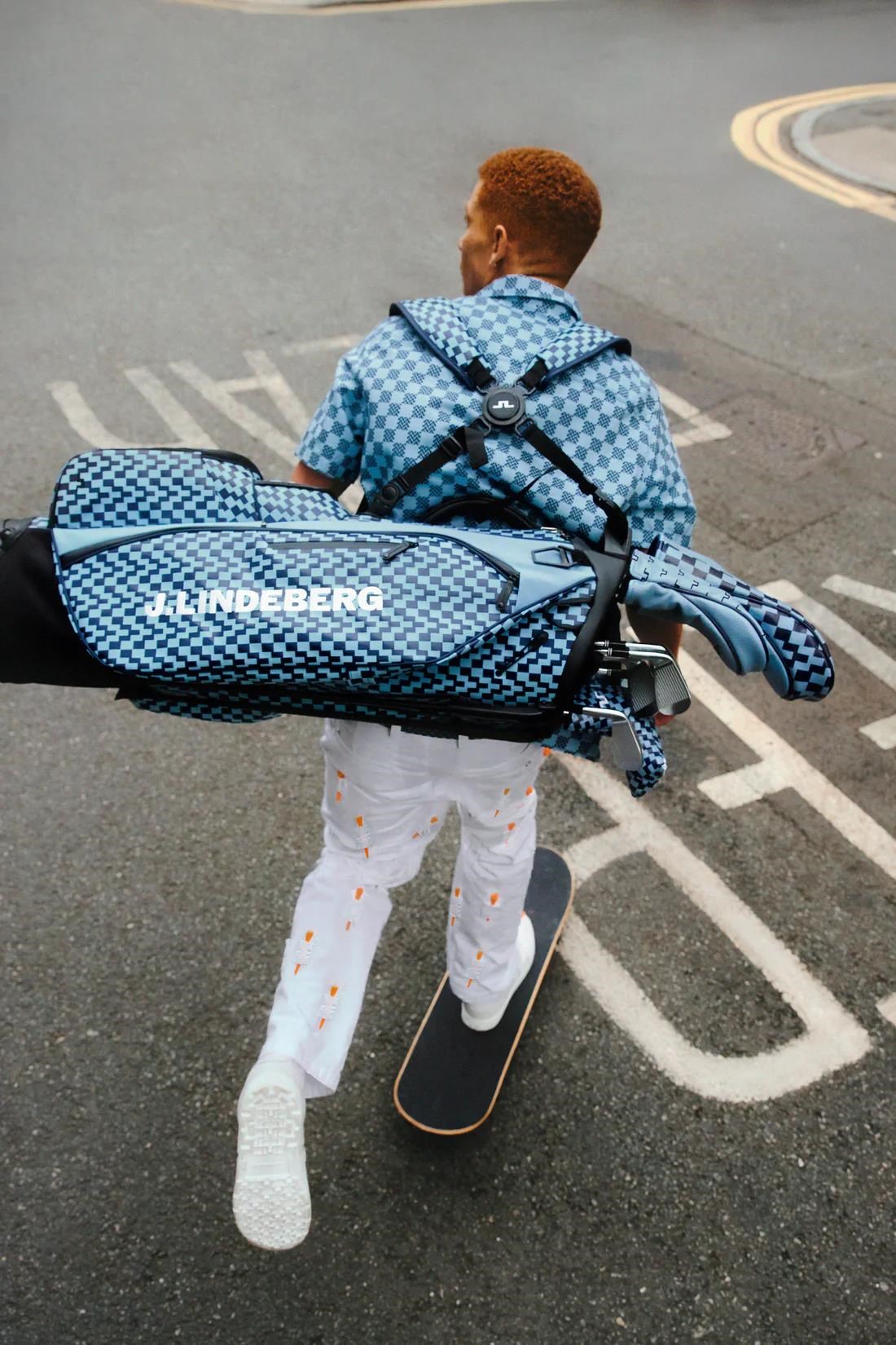 J. Lindeberg Play Printed stand bag, Bridge Stack Forget Navy M