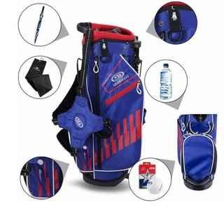 2022 U.S. Kids Golf UL51 (130 cm) WT20-s dětský stand bag, modro/červeno/bílý