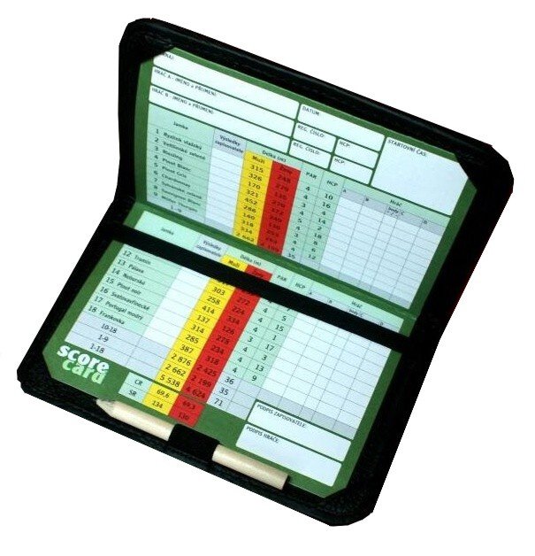 Kožený obal s logem na scorekartu, černý