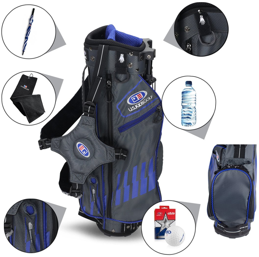 2022 U.S. Kids Golf UL45 (114cm) WT25-s dětský stand bag, šedo/modrý
