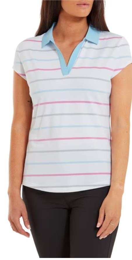 FootJoy Birdseye Stripe Smooth Jacquard dámské polo, bílo/modré