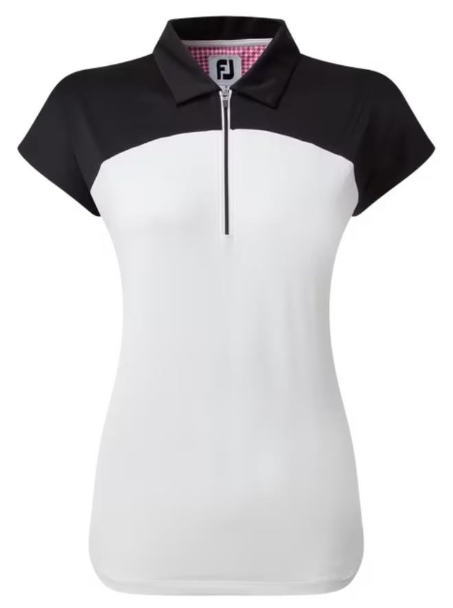 FootJoy Cap Sleeve Colour Block Lisle dámské polo, černo/bílé