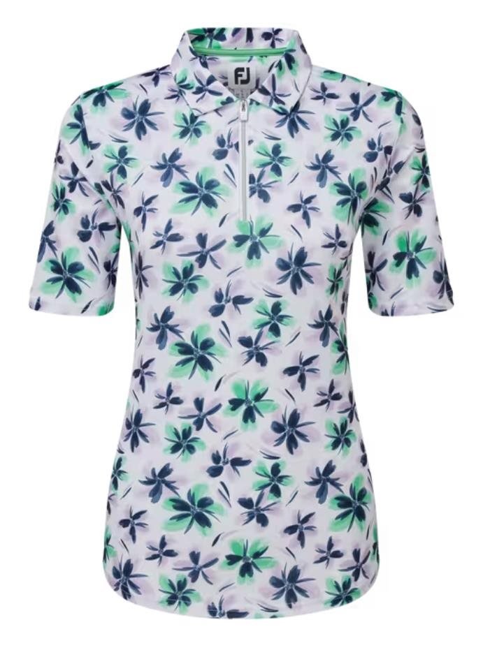 FootJoy 1/2 Sleeve Floral Print Lisle dámské polo, fialovo/zeleno/modré
