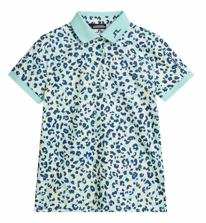 J.Lindeberg Tour Tech Print dámské polo, leopard aruba blue