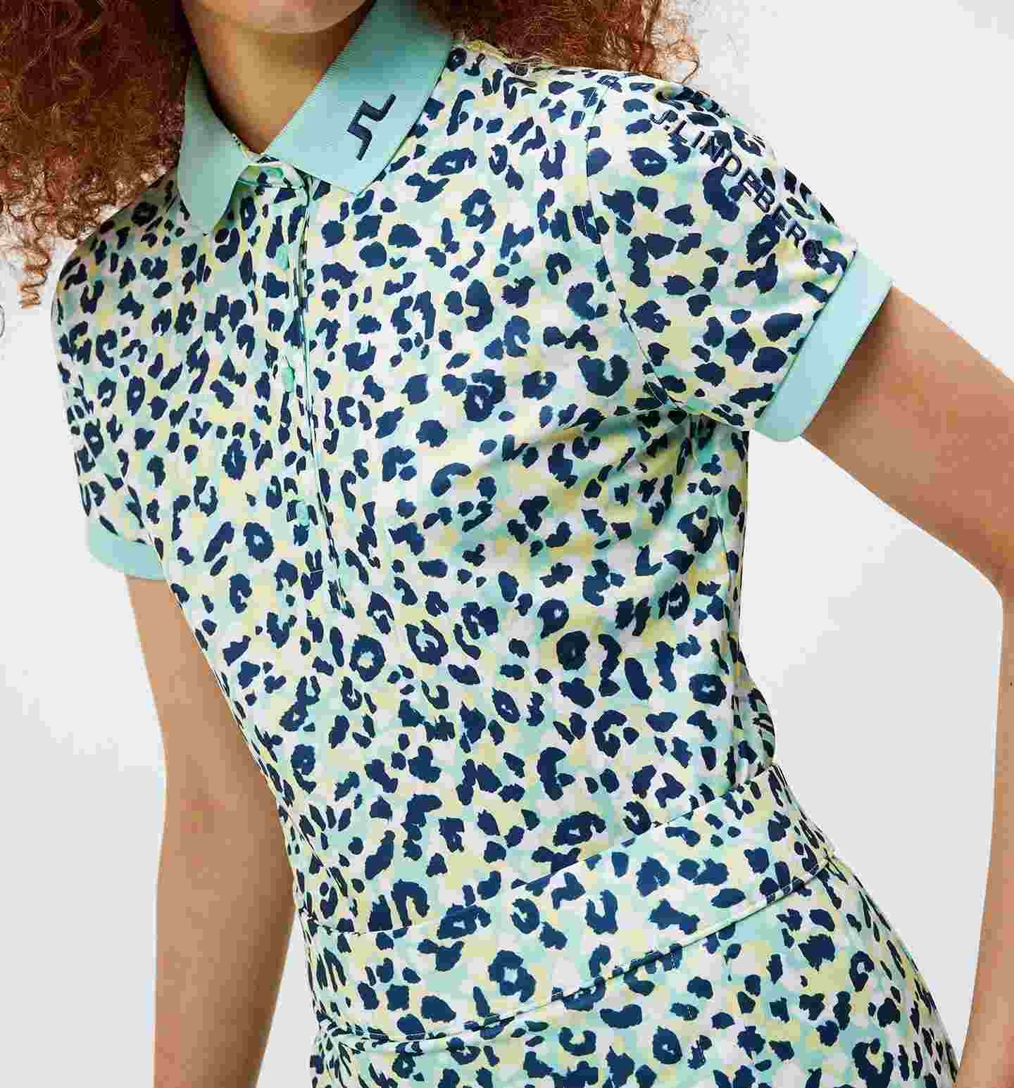 J.Lindeberg Tour Tech Print dámské polo, leopard aruba blue