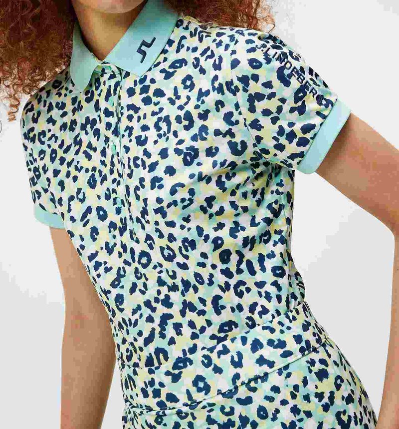 J.Lindeberg Tour Tech Print dámské polo, leopard aruba blue