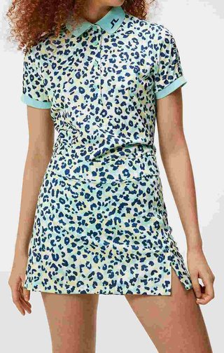 J.Lindeberg Tour Tech Print dámské polo, leopard aruba blue