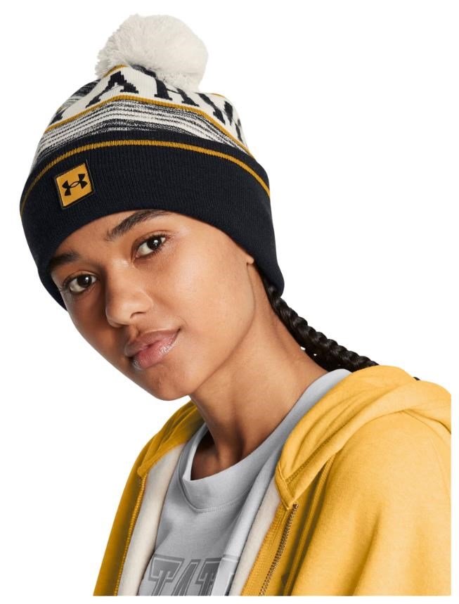 Under Armour Halftime Pom Beanie zimní čepice, summit white/golden yellow