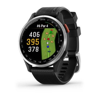 Garmin Approach S44 golfové GPS hodinky, hliníková luneta Silver, silikonový řemínek Black