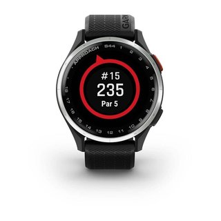 Garmin Approach S44 golfové GPS hodinky, hliníková luneta Silver, silikonový řemínek Black