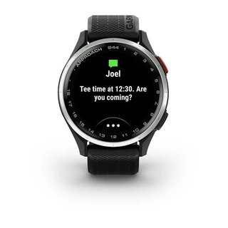 Garmin Approach S44 golfové GPS hodinky, hliníková luneta Silver, silikonový řemínek Black