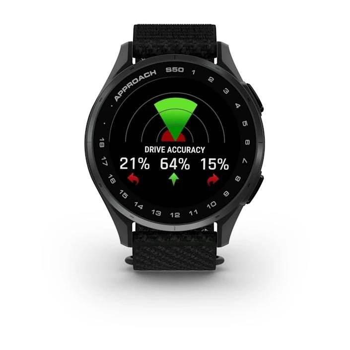 Garmin Approach S50 golfové GPS hodinky, hliníková luneta Slate, nylonový řemínek Black ComfortFit