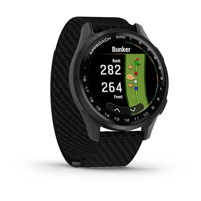 Garmin Approach S50 golfové GPS hodinky, hliníková luneta Slate, nylonový řemínek Black ComfortFit