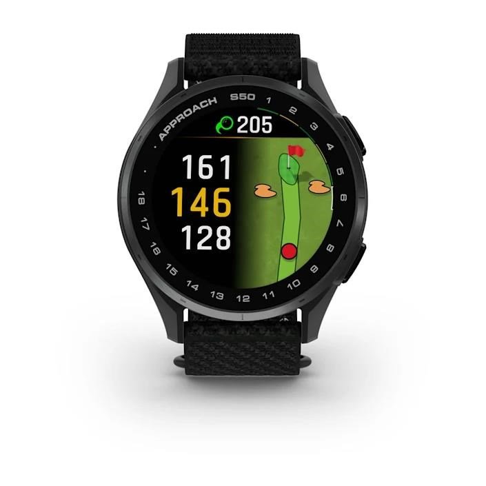 Garmin Approach S50 golfové GPS hodinky, hliníková luneta Slate, nylonový řemínek Black ComfortFit