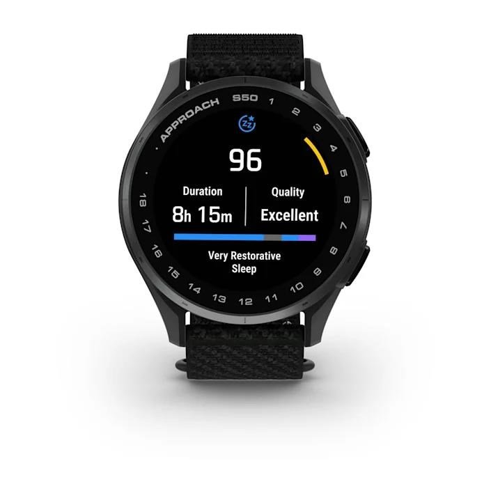 Garmin Approach S50 golfové GPS hodinky, hliníková luneta Slate, nylonový řemínek Black ComfortFit