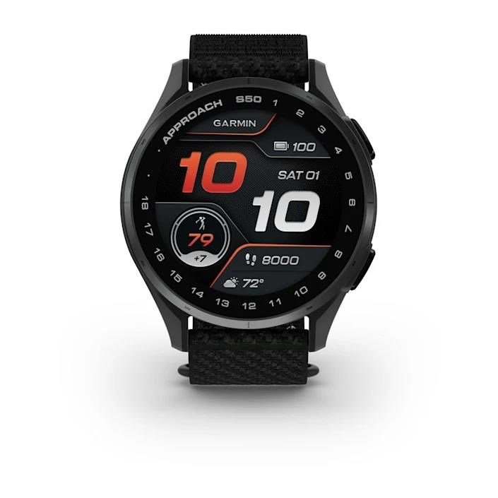 Garmin Approach S50 golfové GPS hodinky, hliníková luneta Slate, nylonový řemínek Black ComfortFit