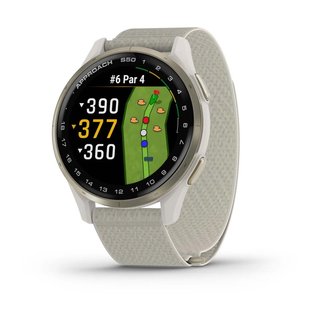 Garmin Approach S50 golfové GPS hodinky, hliníková luneta Cream Gold, nylonový řemínek Ivory ComfortFit