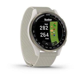 Garmin Approach S50 golfové GPS hodinky, hliníková luneta Cream Gold, nylonový řemínek Ivory ComfortFit