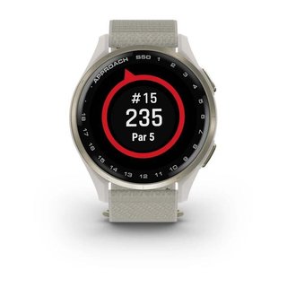 Garmin Approach S50 golfové GPS hodinky, hliníková luneta Cream Gold, nylonový řemínek Ivory ComfortFit