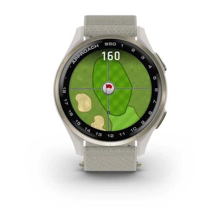 Garmin Approach S50 golfové GPS hodinky, hliníková luneta Cream Gold, nylonový řemínek Ivory ComfortFit