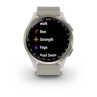 Garmin Approach S50 golfové GPS hodinky, hliníková luneta Cream Gold, nylonový řemínek Ivory ComfortFit