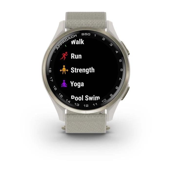 Garmin Approach S50 golfové GPS hodinky, hliníková luneta Cream Gold, nylonový řemínek Ivory ComfortFit