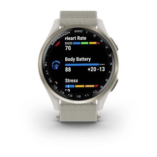 Garmin Approach S50 golfové GPS hodinky, hliníková luneta Cream Gold, nylonový řemínek Ivory ComfortFit