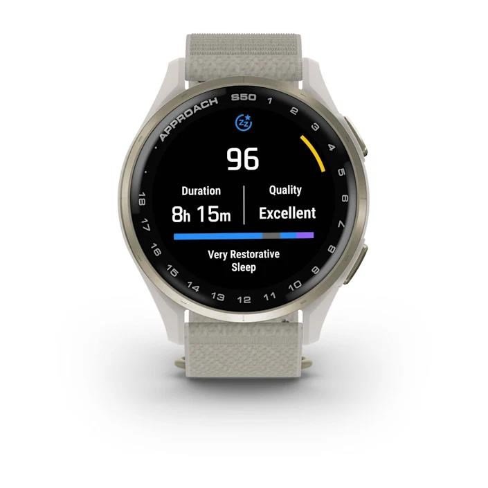 Garmin Approach S50 golfové GPS hodinky, hliníková luneta Cream Gold, nylonový řemínek Ivory ComfortFit