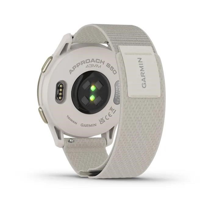 Garmin Approach S50 golfové GPS hodinky, hliníková luneta Cream Gold, nylonový řemínek Ivory ComfortFit