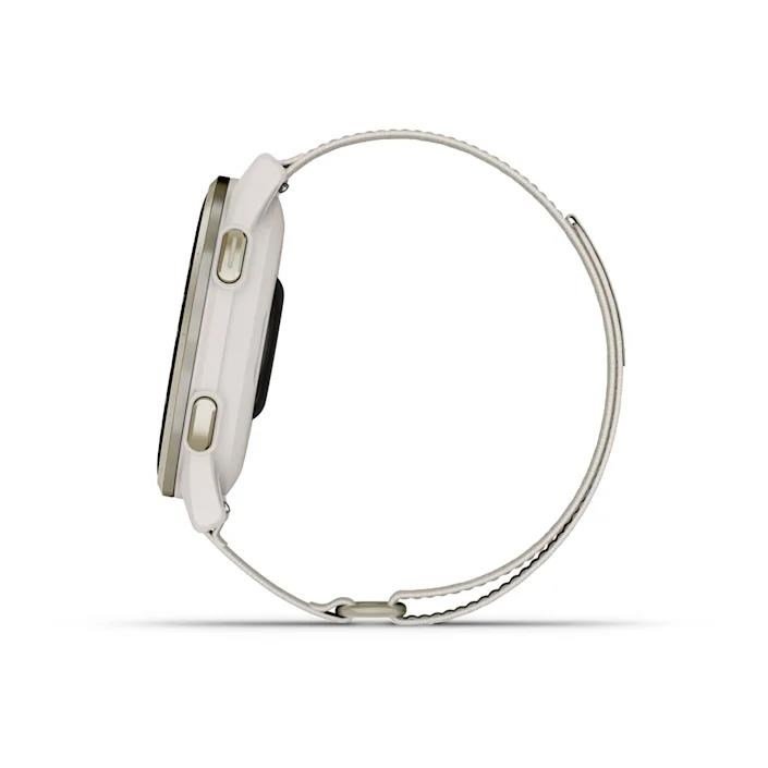 Garmin Approach S50 golfové GPS hodinky, hliníková luneta Cream Gold, nylonový řemínek Ivory ComfortFit