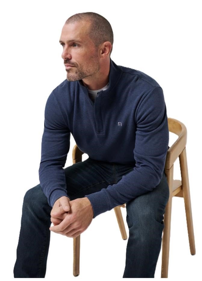 Travis Mathew CLOUD QUARTER ZIP 2.0 pánská fleecová mikina, modrá